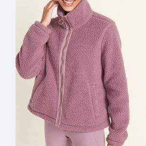 Old Navy sherpa fleece full zip funnel neck dusty purple mauve Small